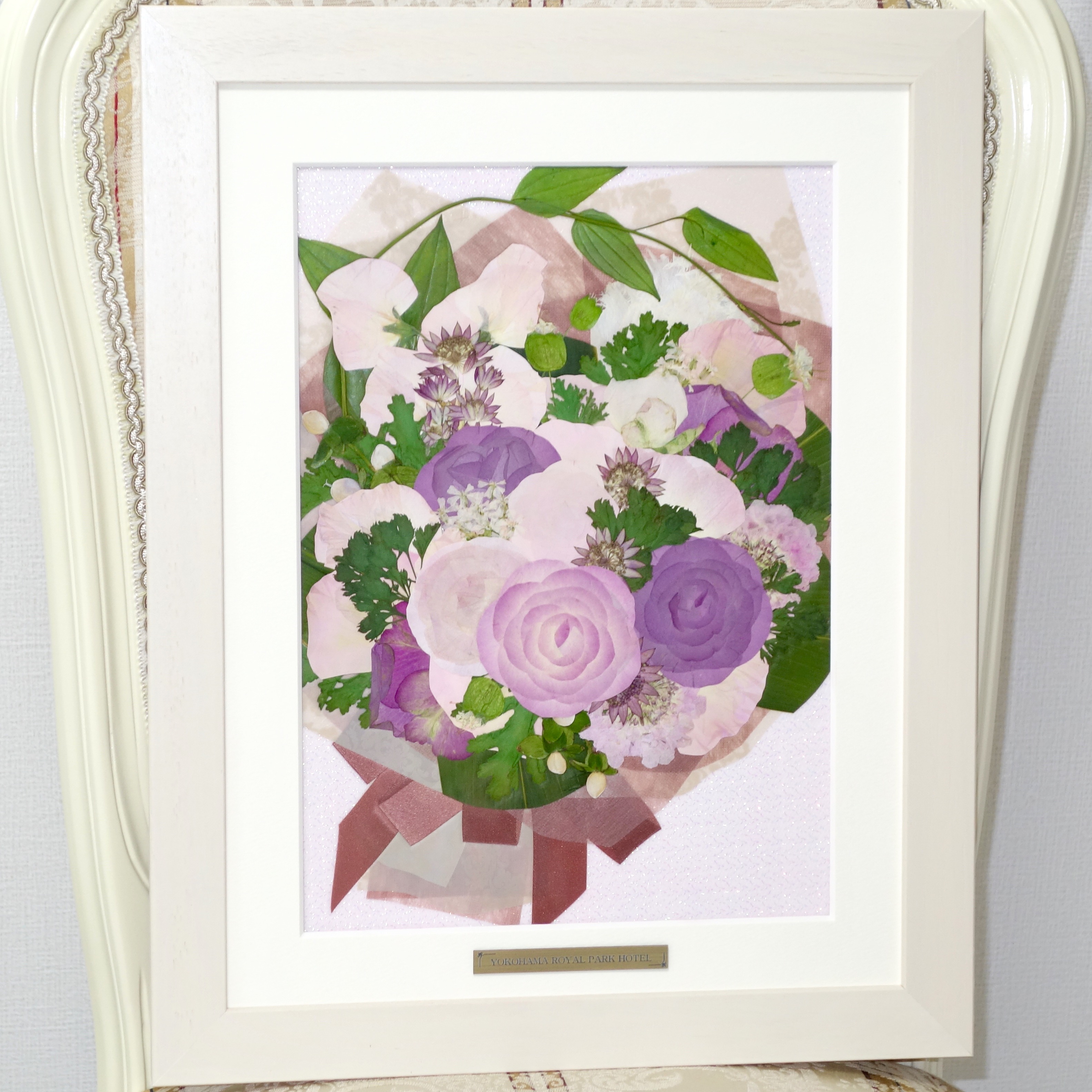 ピンクバラや紫バラ トルコキキョウ スイートピーの花束を押し花に保存加工